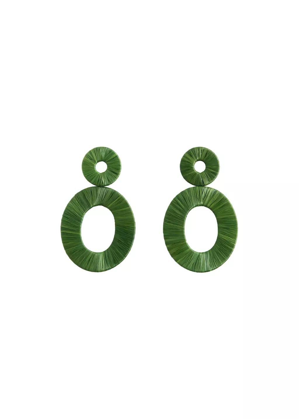Green Natural Fibre Circular-Design Earrings, 0201_40, large image number 2
