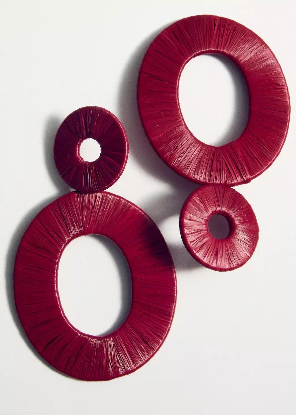 Red Natural Fibre Circular-Design Earrings, 0201_70, large image number 1
