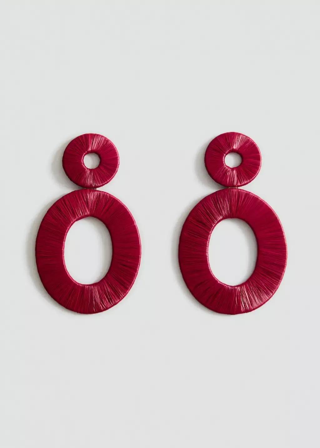 Red Natural Fibre Circular-Design Earrings, 0201_70, large image number 2