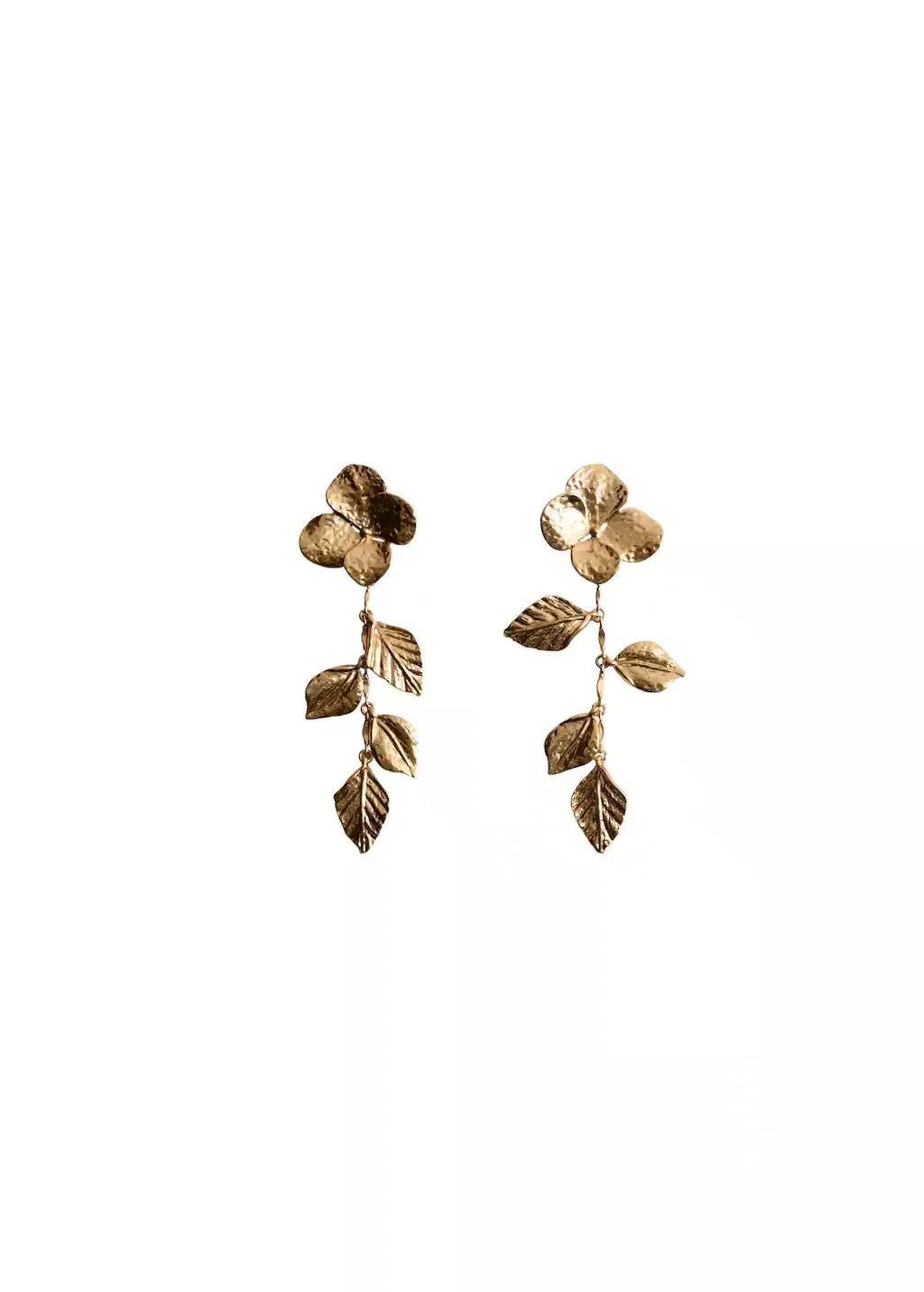 Gold Metallic-Flower Hanging Earrings, Gold, large image number 2