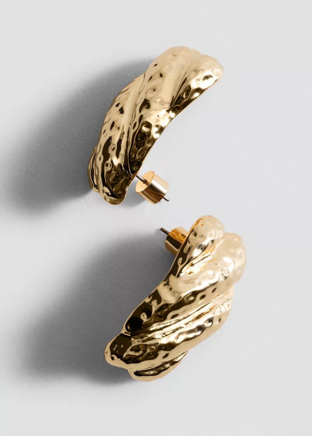 Gold Textured-Relief Earrings, Gold, large image number 0
