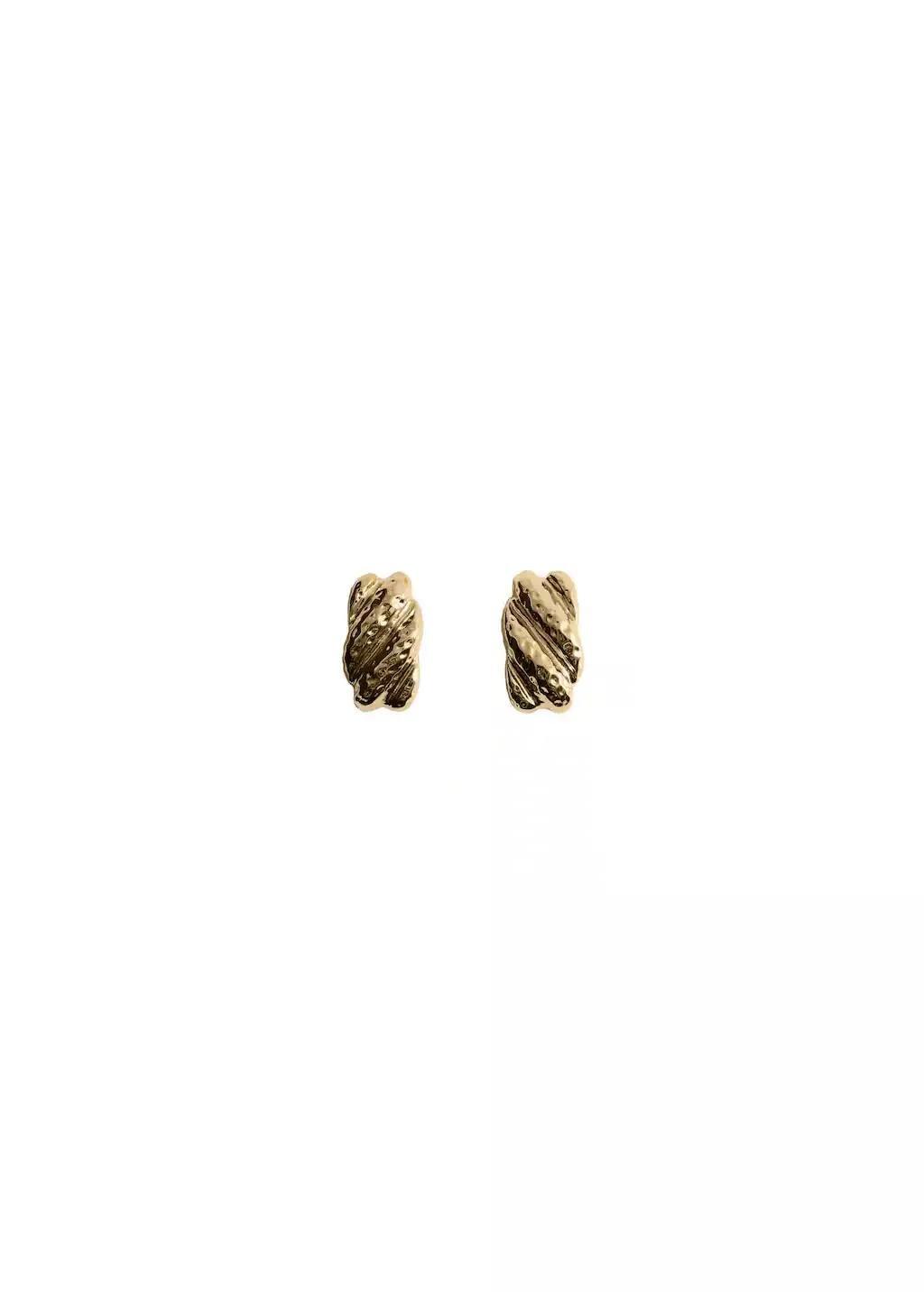 Gold Textured-Relief Earrings, Gold, large image number 1