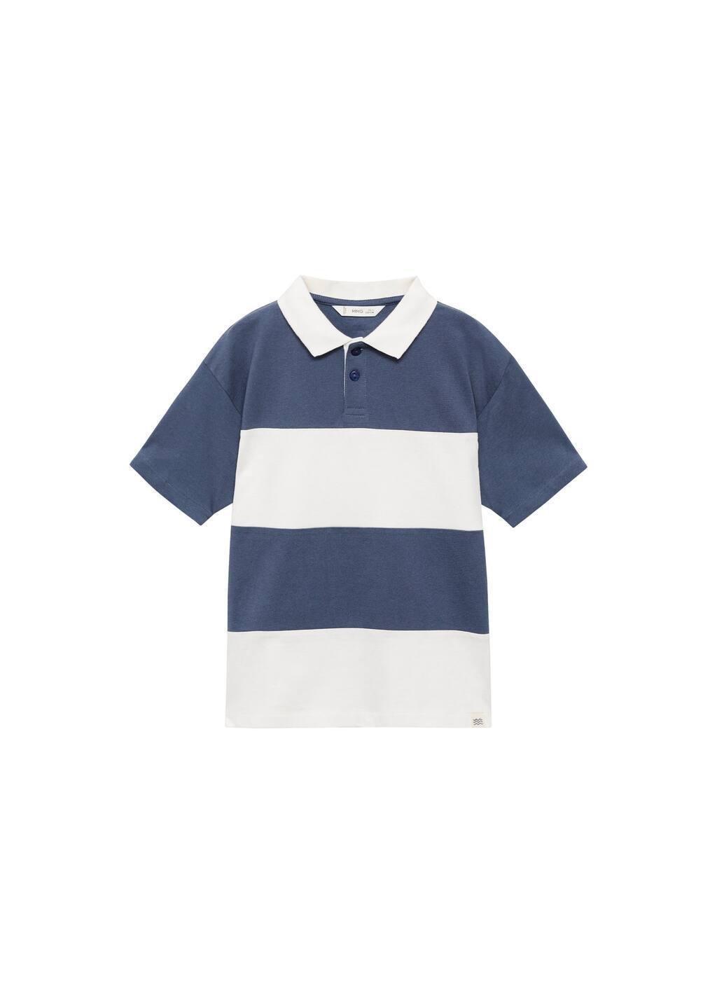 Blue Striped Cotton Polo Shirt, Kids Boy, , medium