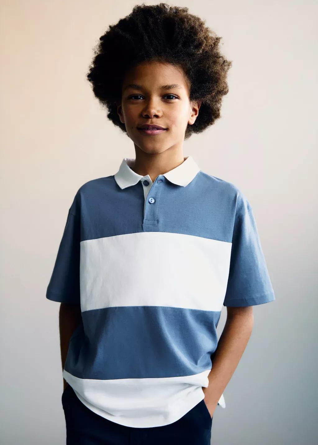 Blue Striped Cotton Polo Shirt, Kids Boy, , large image number 1