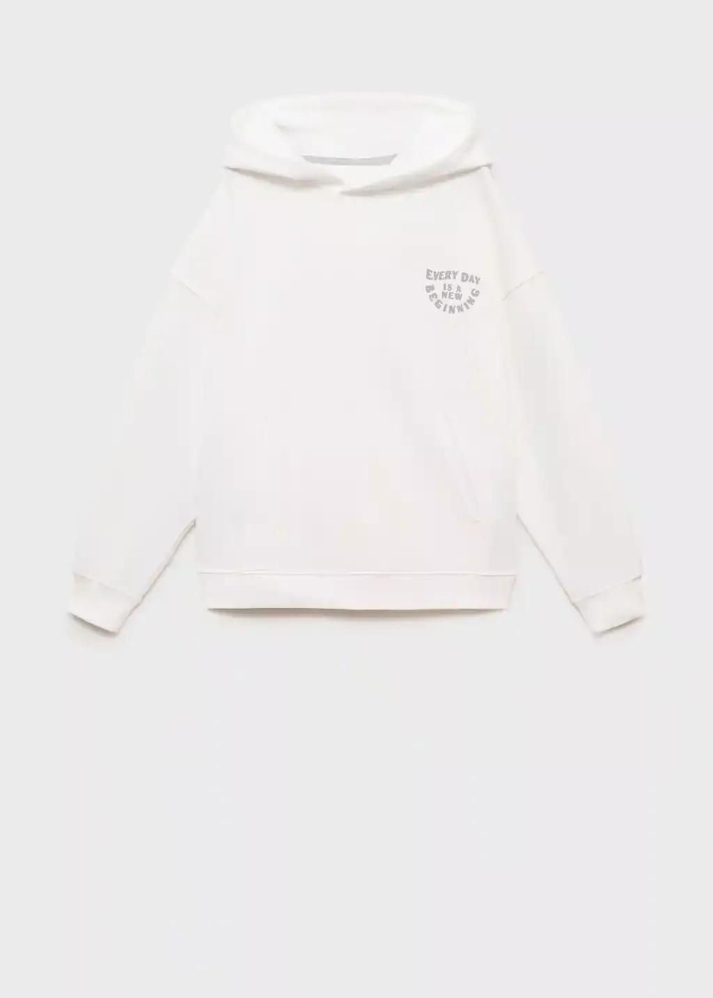 White Cotton Sweatshirt With Printed Message, Kids Boy, , medium
