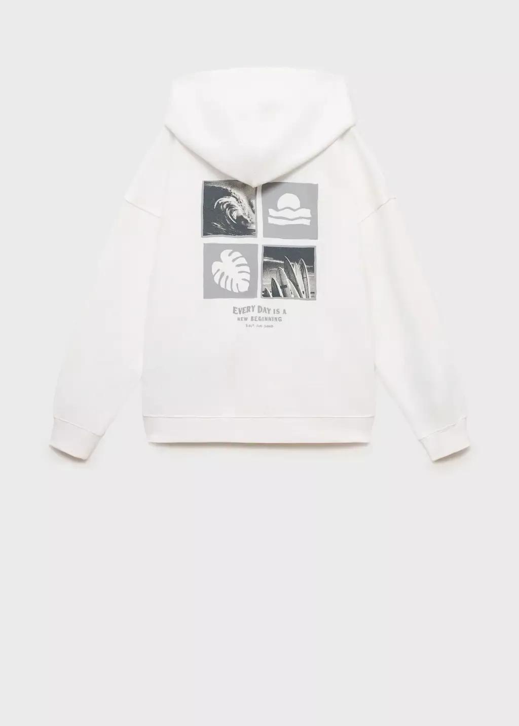 White Cotton Sweatshirt With Printed Message, Kids Boy, , large image number 1