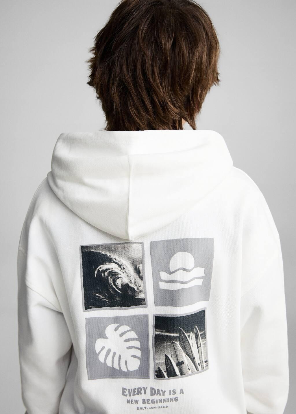 White Cotton Sweatshirt With Printed Message, Kids Boy, , large image number 2