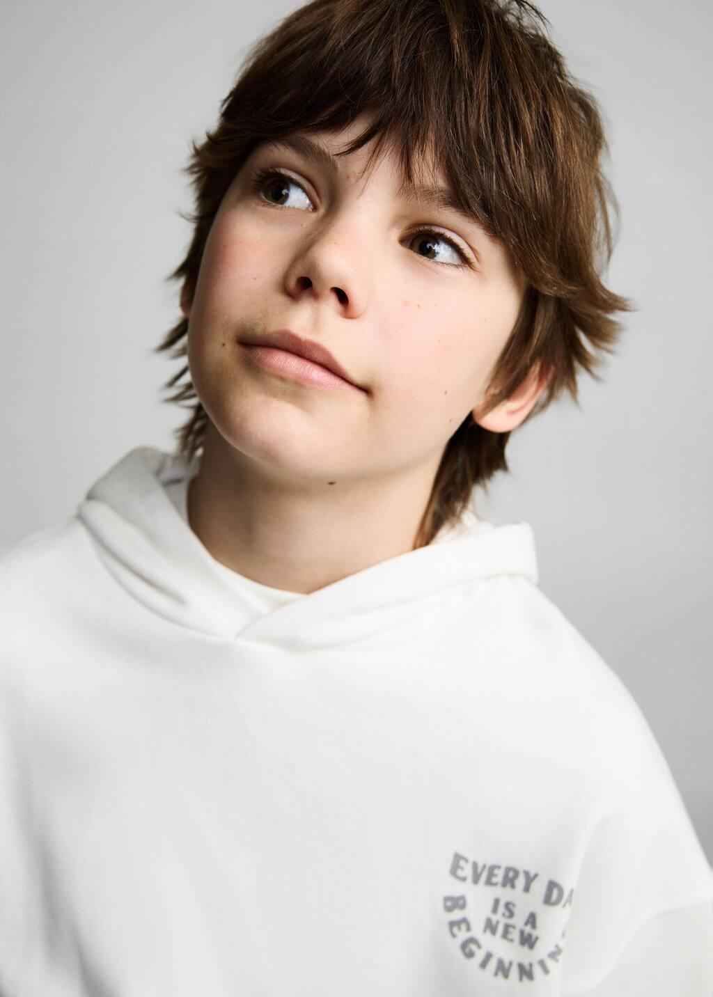 White Cotton Sweatshirt With Printed Message, Kids Boy, , large image number 4