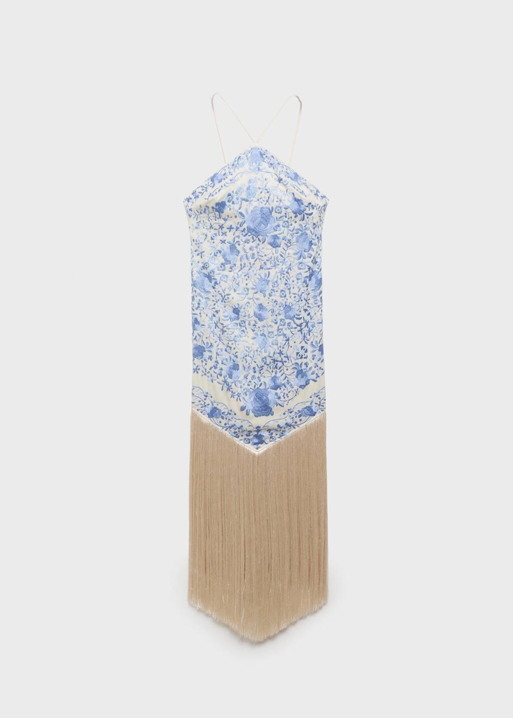 Blue Floral-Embroidered Dress With Fringe Detail, , large image number 3
