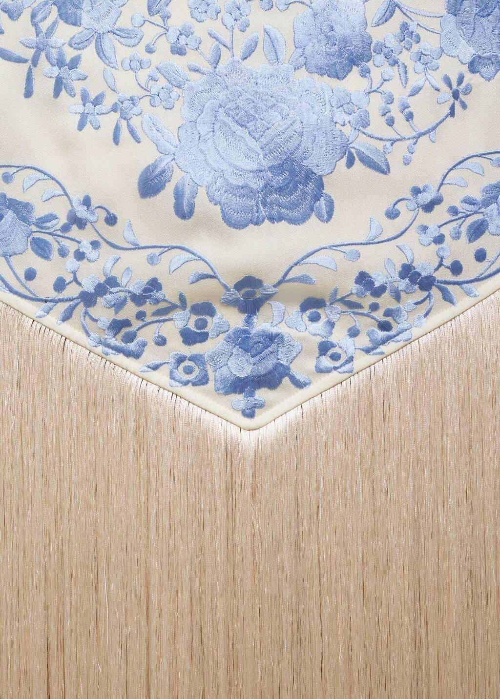 Blue Floral-Embroidered Dress With Fringe Detail, , large image number 4