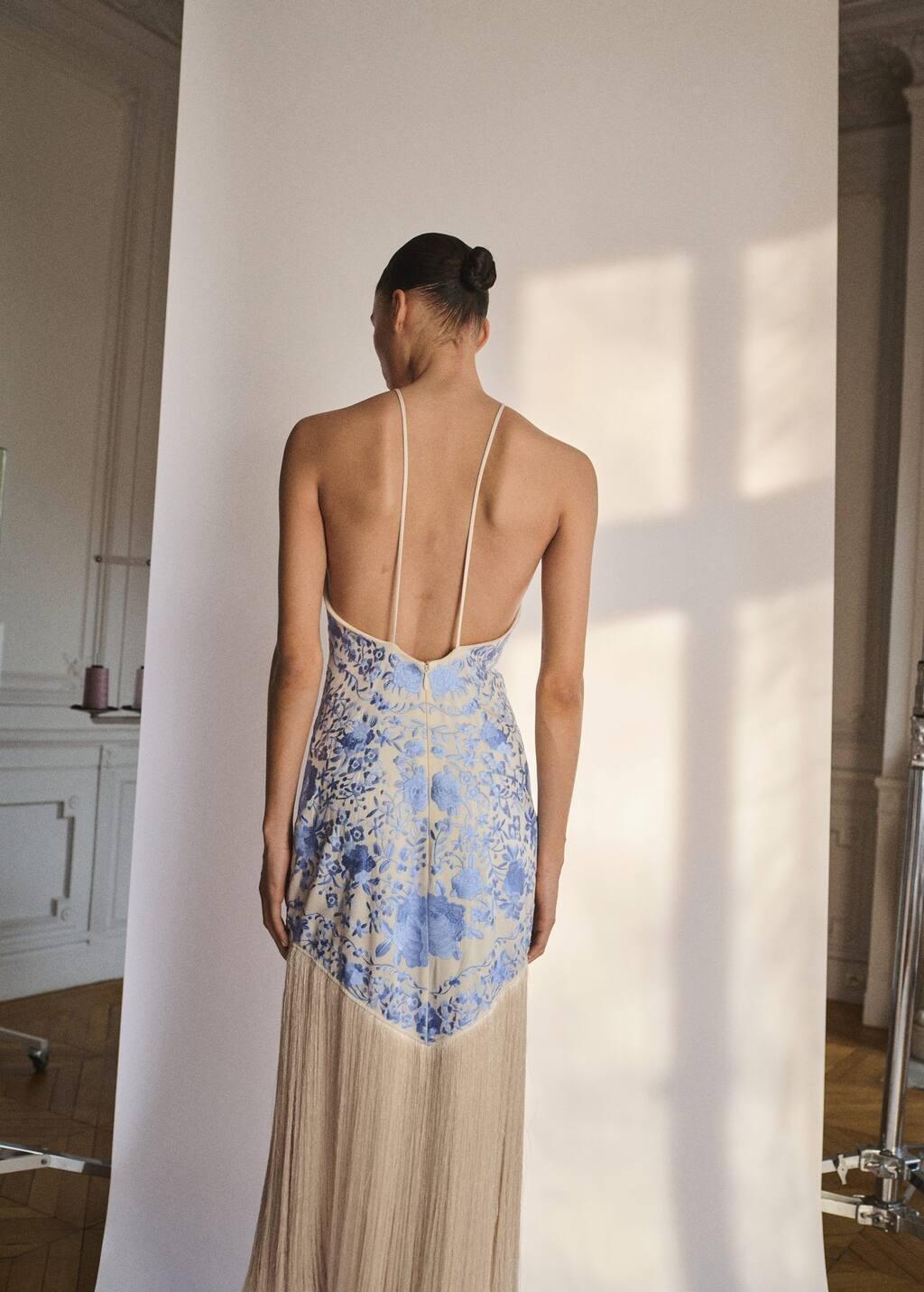 Blue Floral-Embroidered Dress With Fringe Detail, , large image number 6
