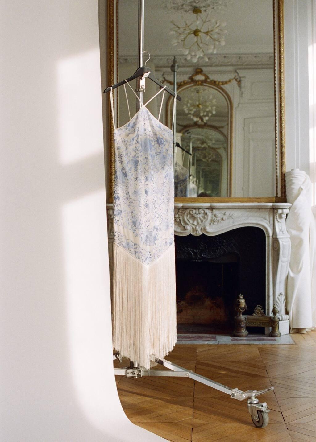 Blue Floral-Embroidered Dress With Fringe Detail, , large image number 7
