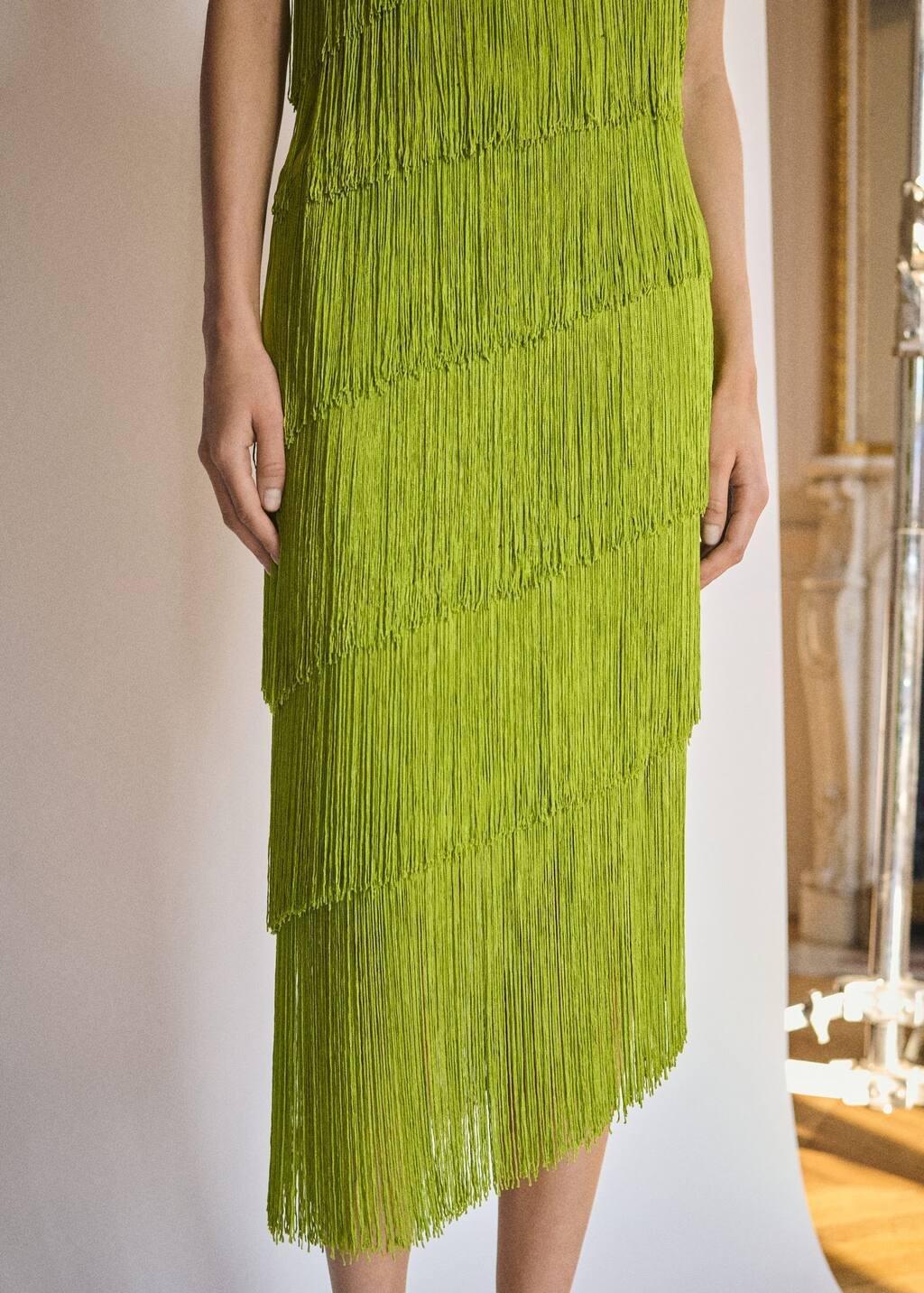 Yellow Asymmetrical Fringed Midi-Dress, , large image number 1