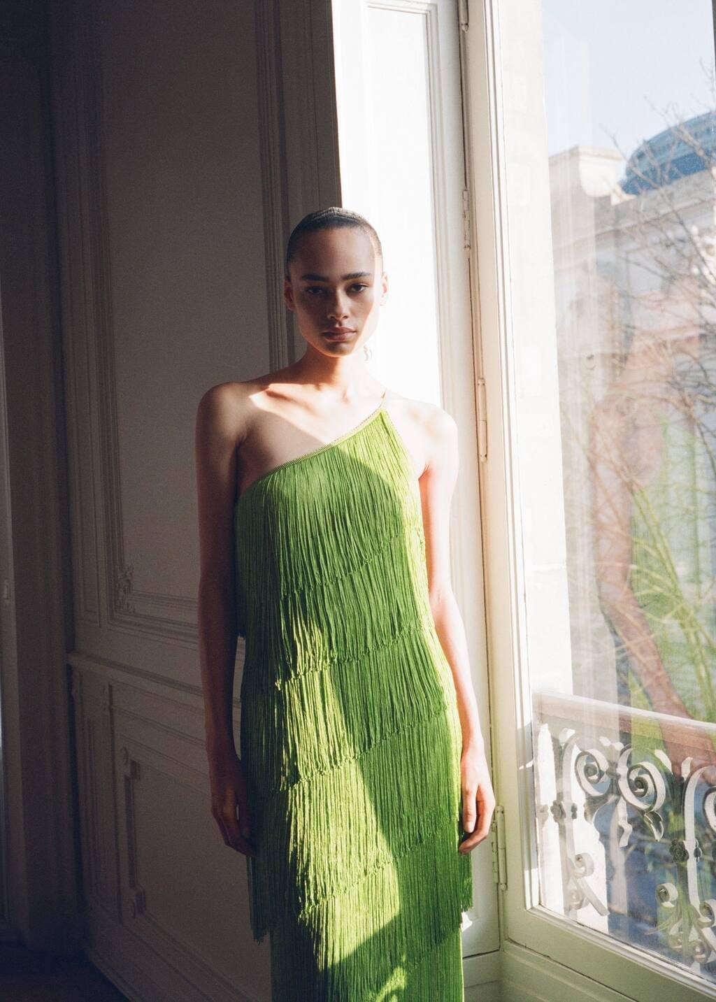 Yellow Asymmetrical Fringed Midi-Dress, , large image number 3