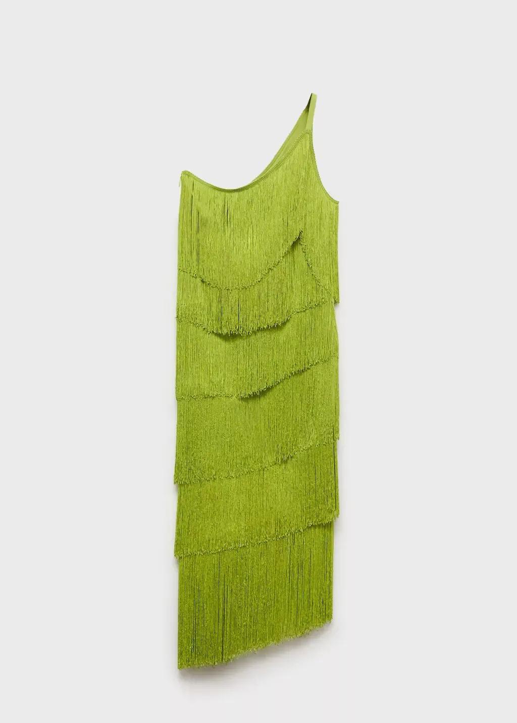 Yellow Asymmetrical Fringed Midi-Dress, , large image number 4