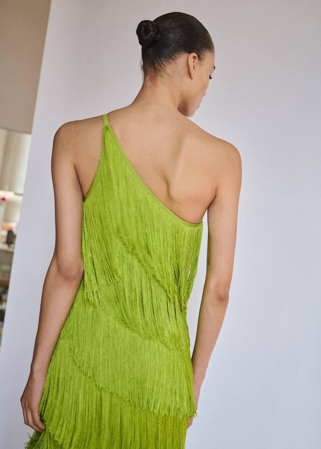 Yellow Asymmetrical Fringed Midi-Dress, , large image number 5
