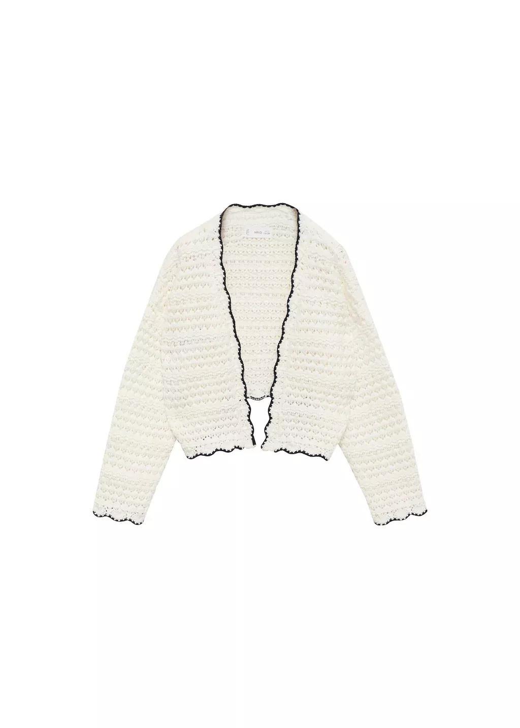 White Contrast Edge Cardigan, Baby Girl, , medium