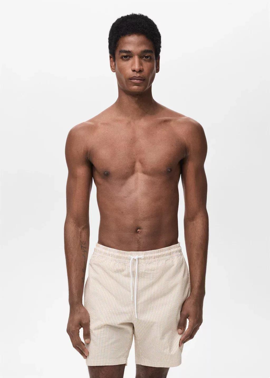Brown Lt Pastel Seersucker Swimming Trunks, , large image number 1