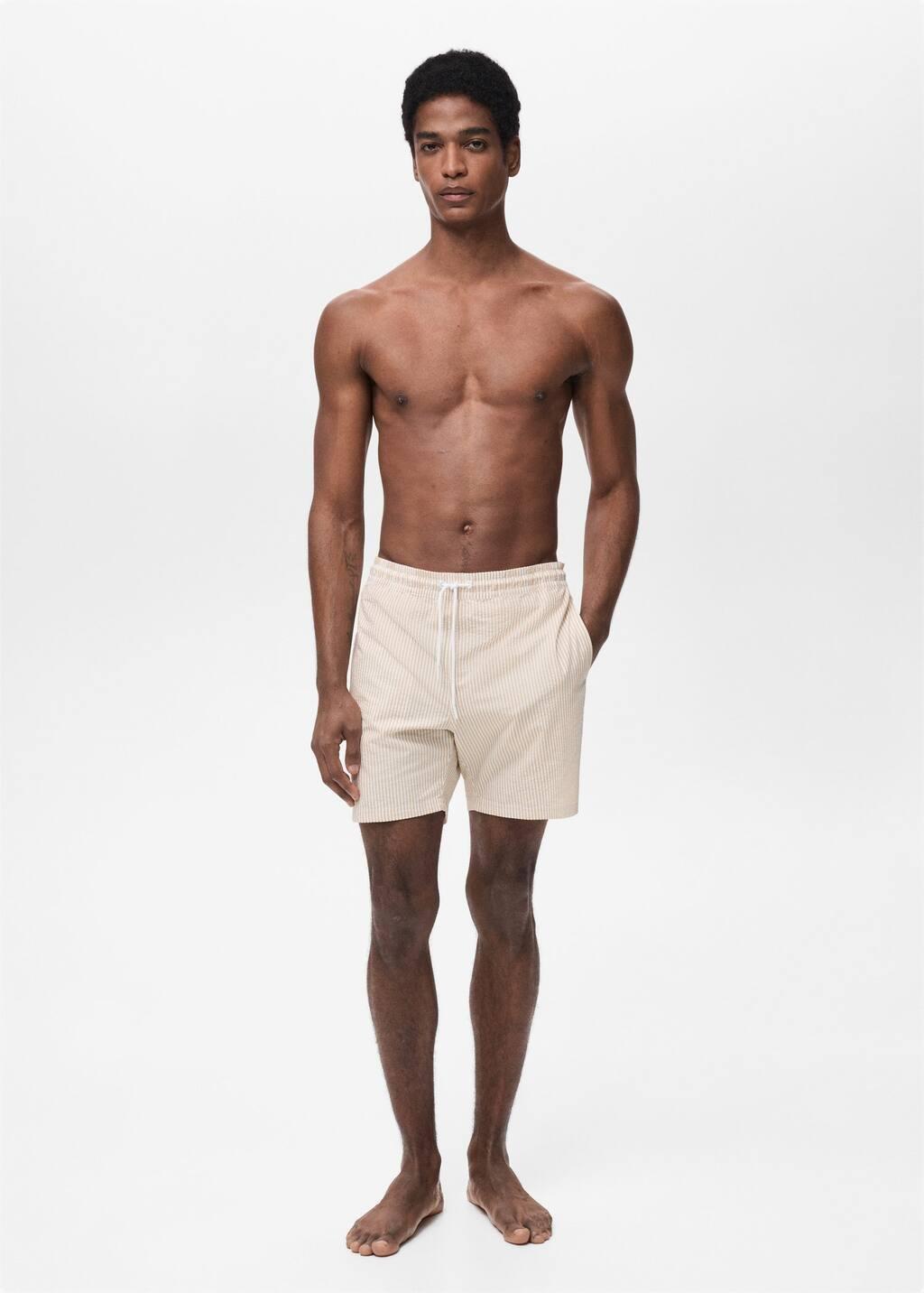 Brown Lt Pastel Seersucker Swimming Trunks, , large image number 2