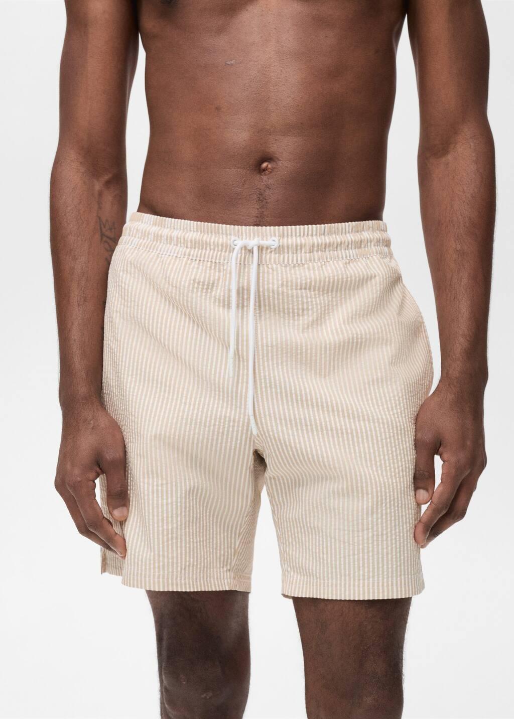 Brown Lt Pastel Seersucker Swimming Trunks, , large image number 5