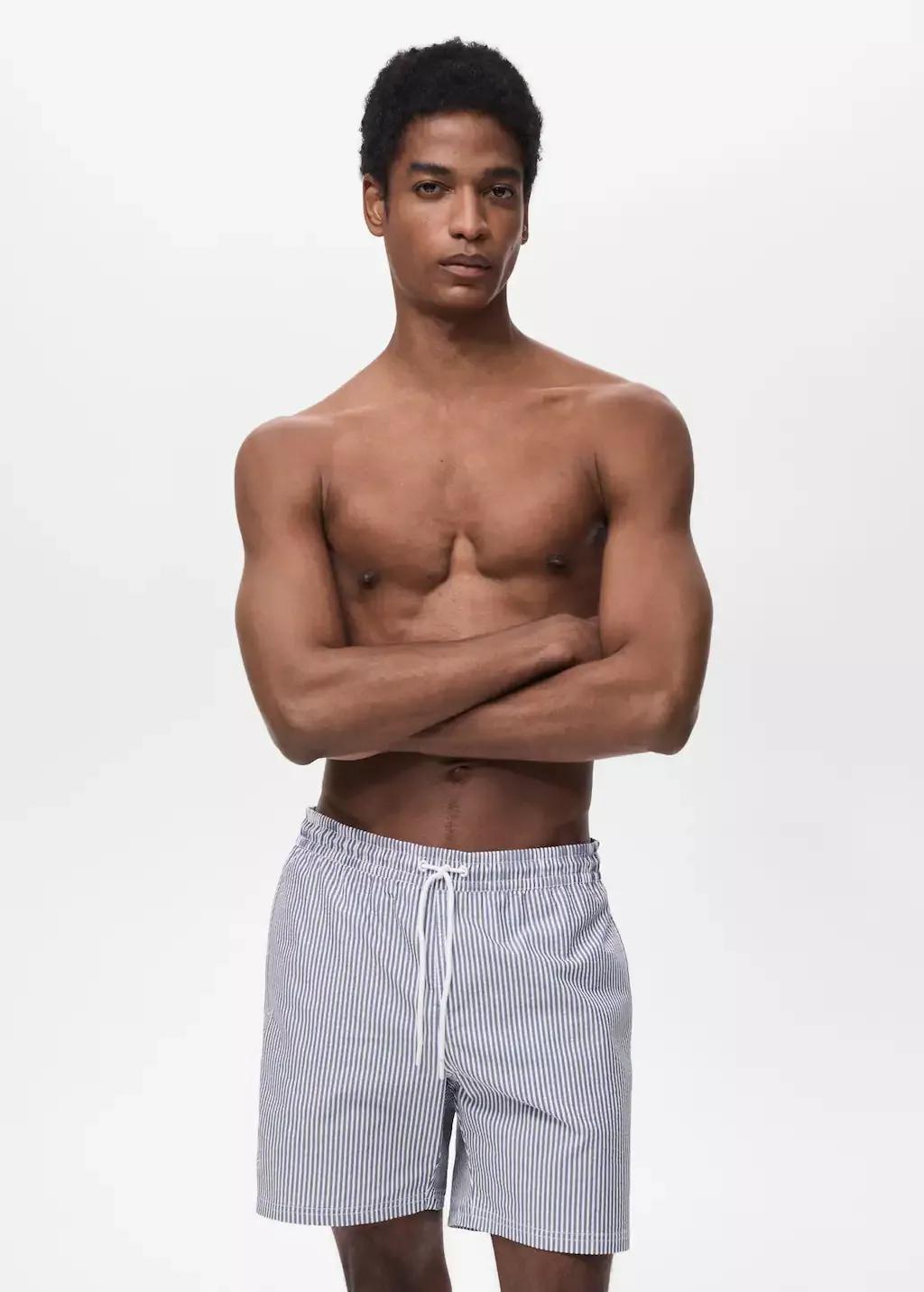 Navy Seersucker Swimming Trunks, , large image number 1
