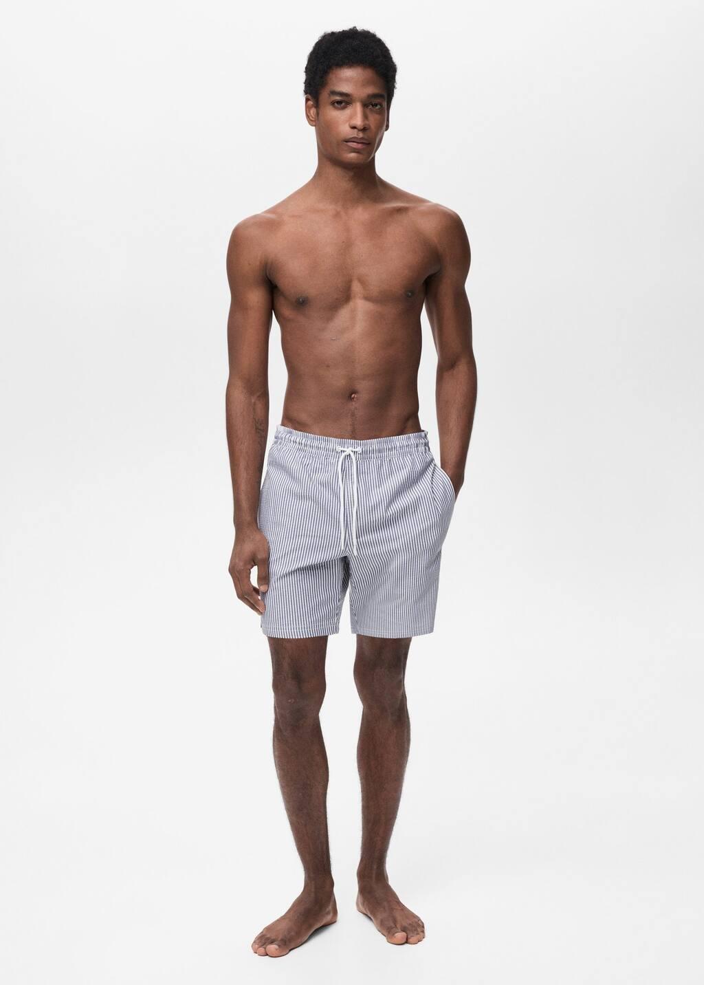 Navy Seersucker Swimming Trunks, , large image number 2