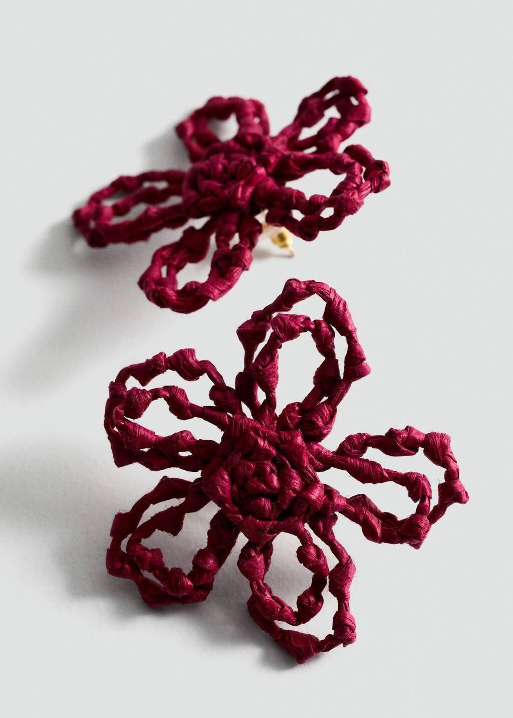 Red Flowers Raffia Earrings, 0201_70, large image number 0