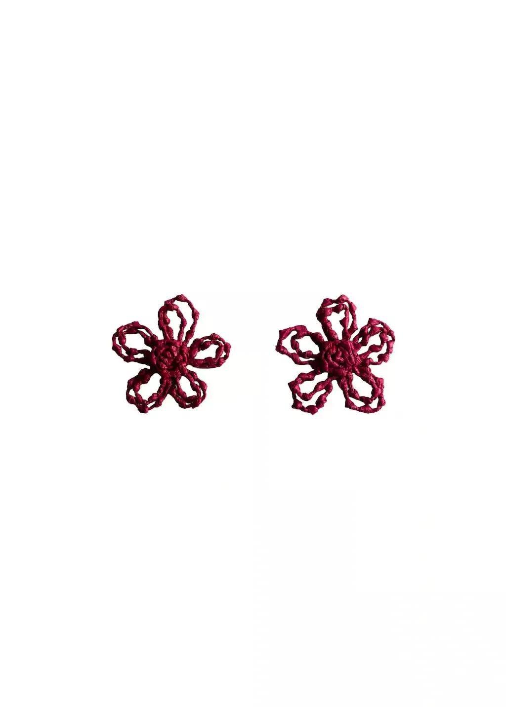Red Flowers Raffia Earrings, 0201_70, large image number 1