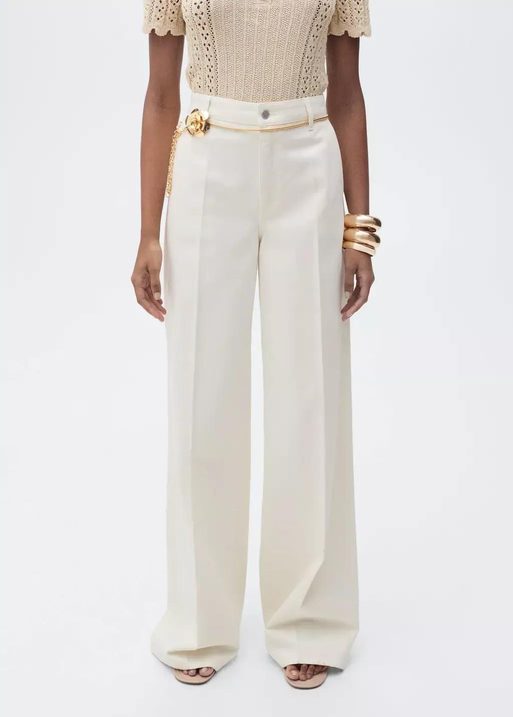 Light Beige Wide-Leg Long Jeans, , medium