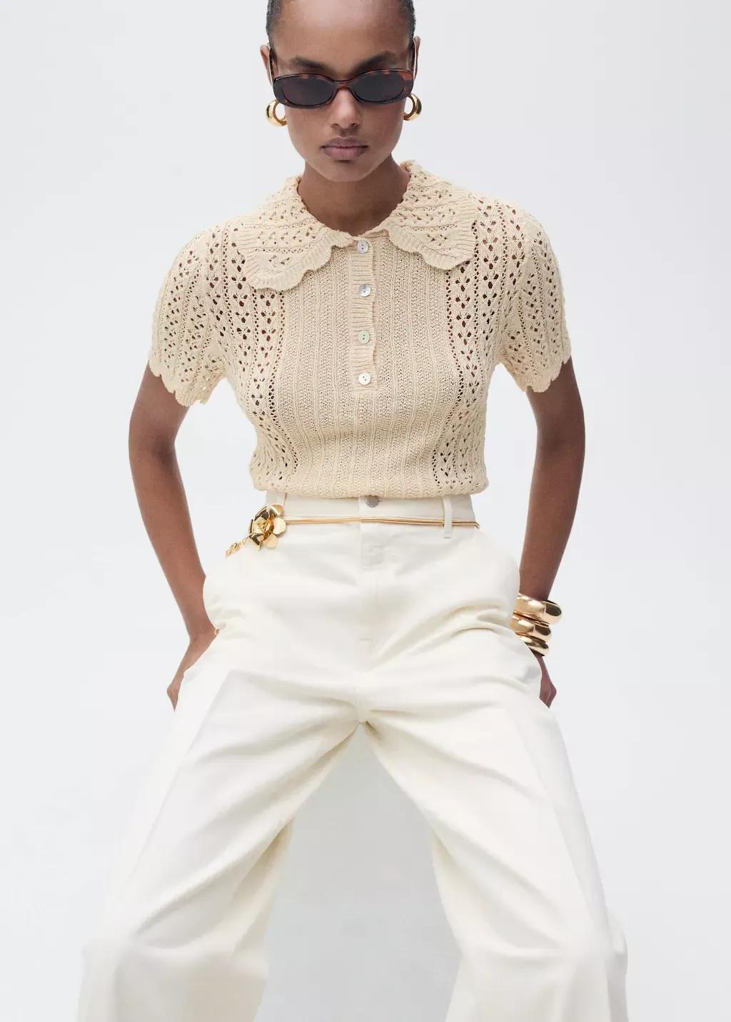 Light Beige Wide-Leg Long Jeans, , large image number 1