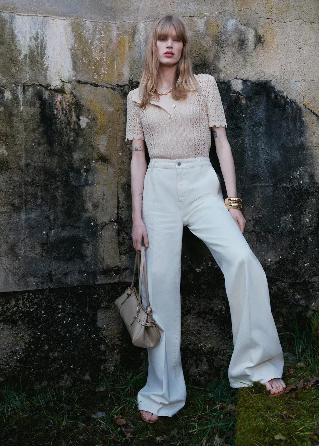 Light Beige Wide-Leg Long Jeans, , large image number 5