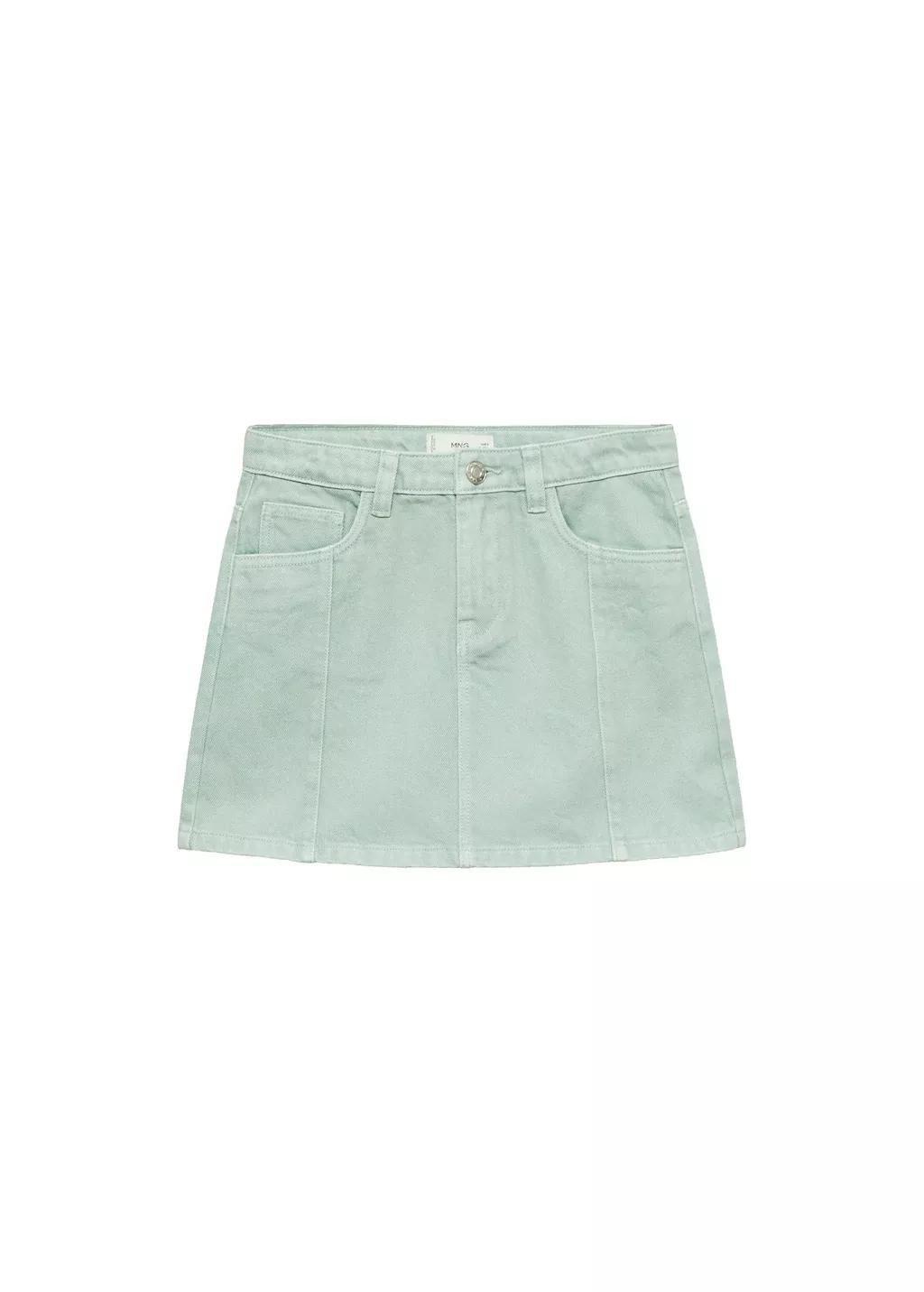 Green Denim Short Skirt, Kids Girl, , large image number 0