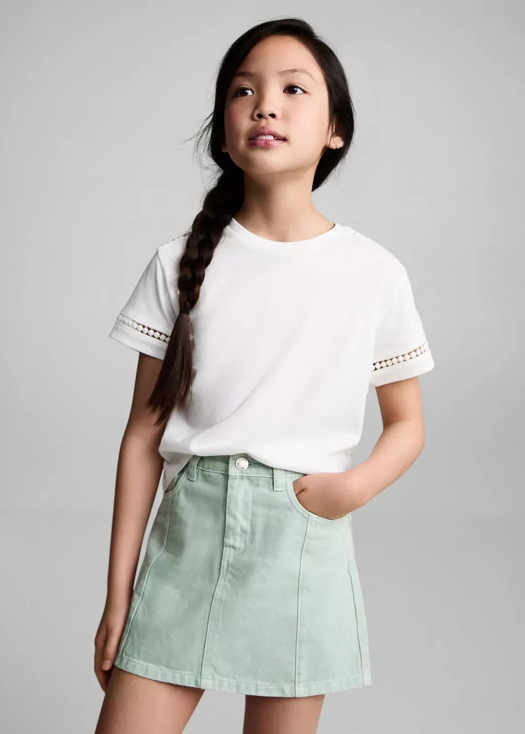 Green Denim Short Skirt, Kids Girl, , large image number 1