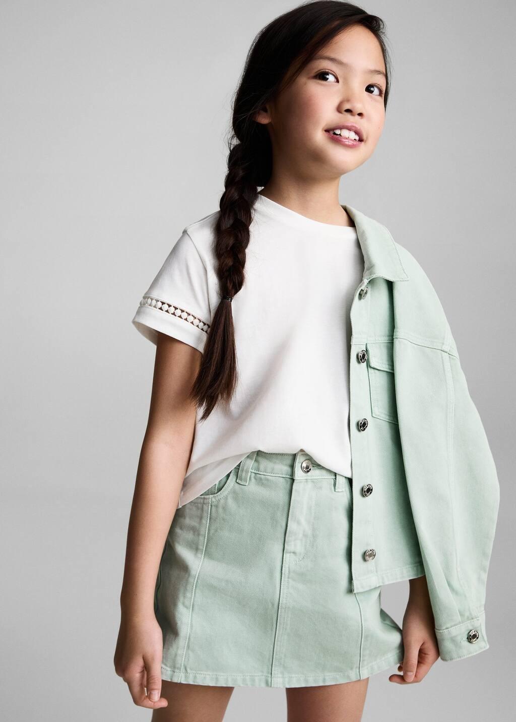 Green Denim Short Skirt, Kids Girl, , large image number 3