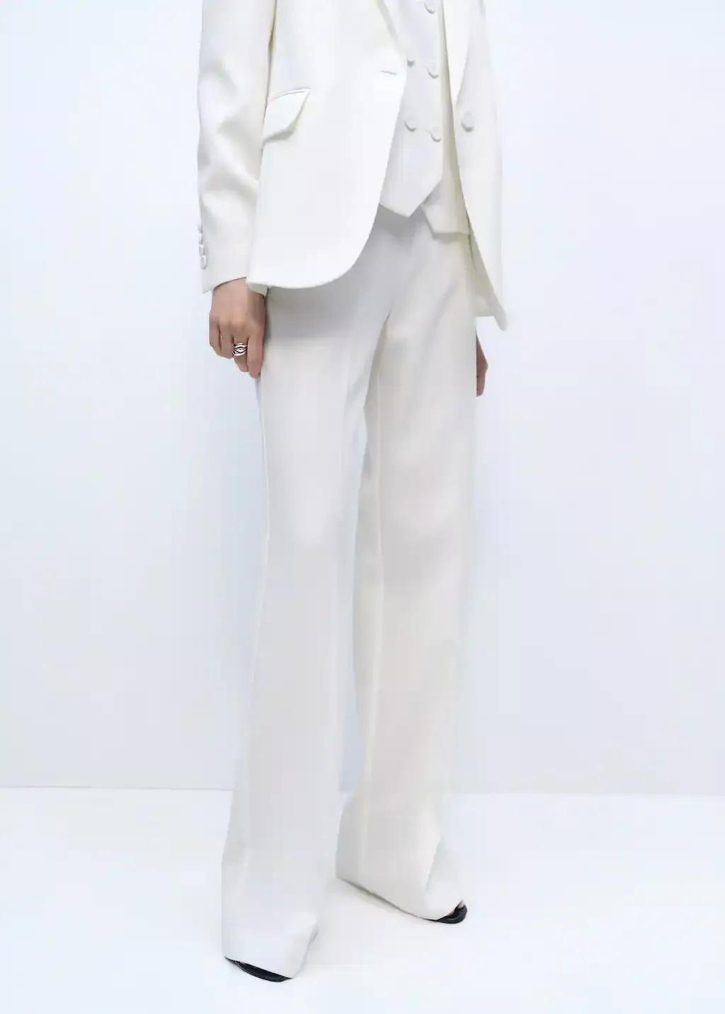 White Straight Low-Rise Suit Trousers, , large image number 0