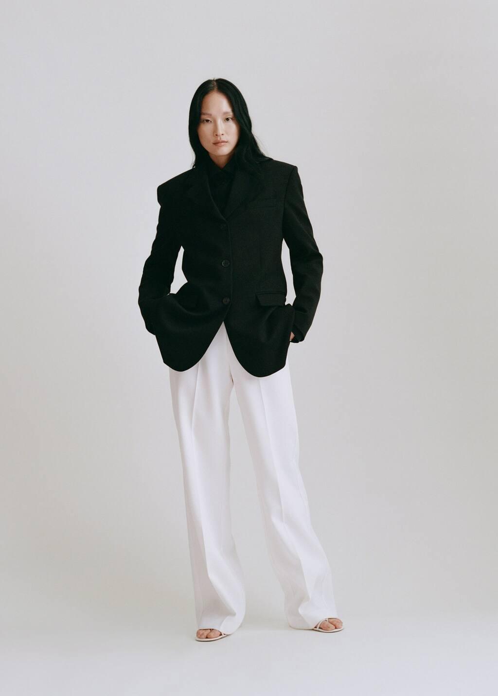 White Straight Low-Rise Suit Trousers, , large image number 3