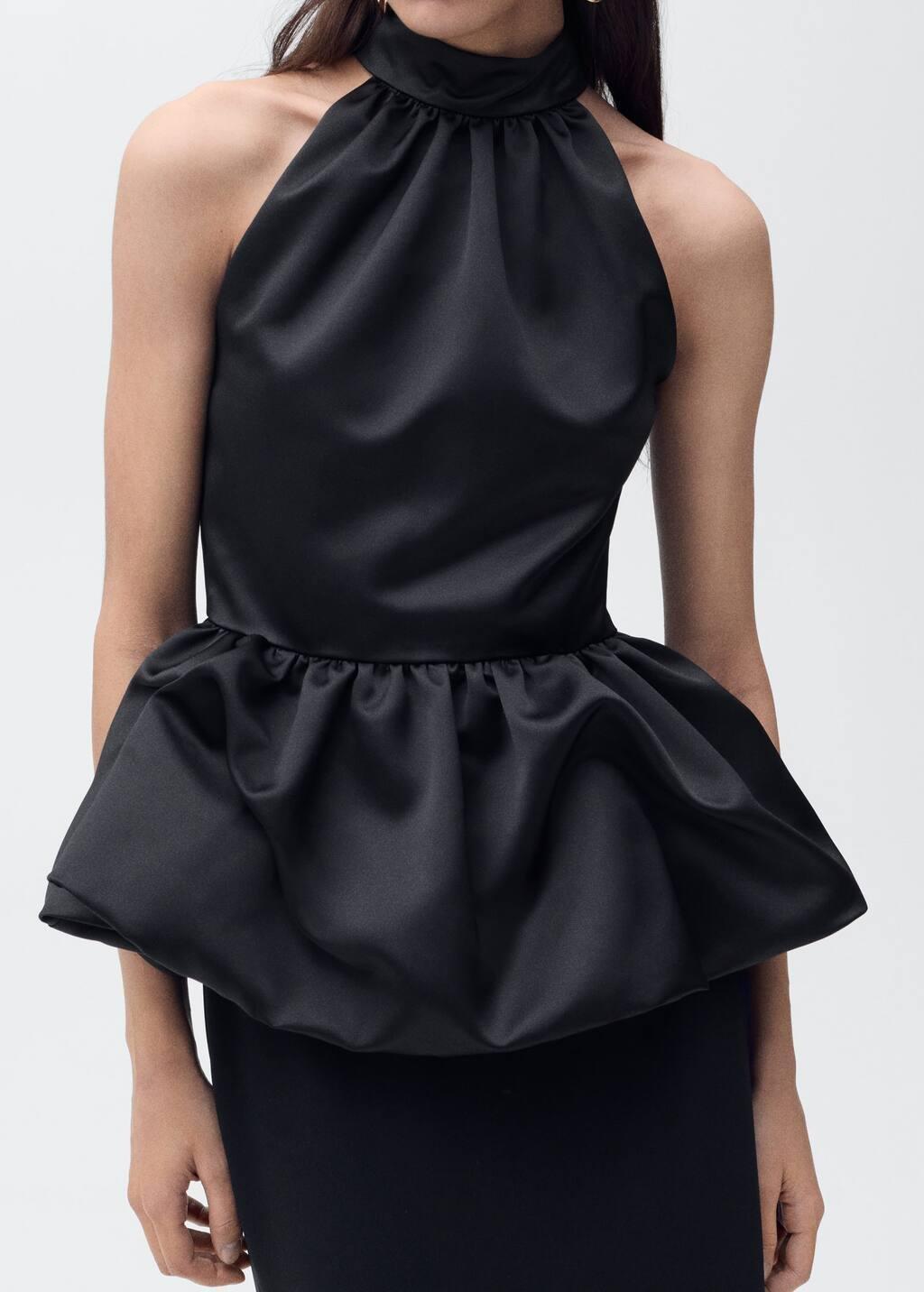Black Balloon-Effect Halter-Neck Top, , large image number 0