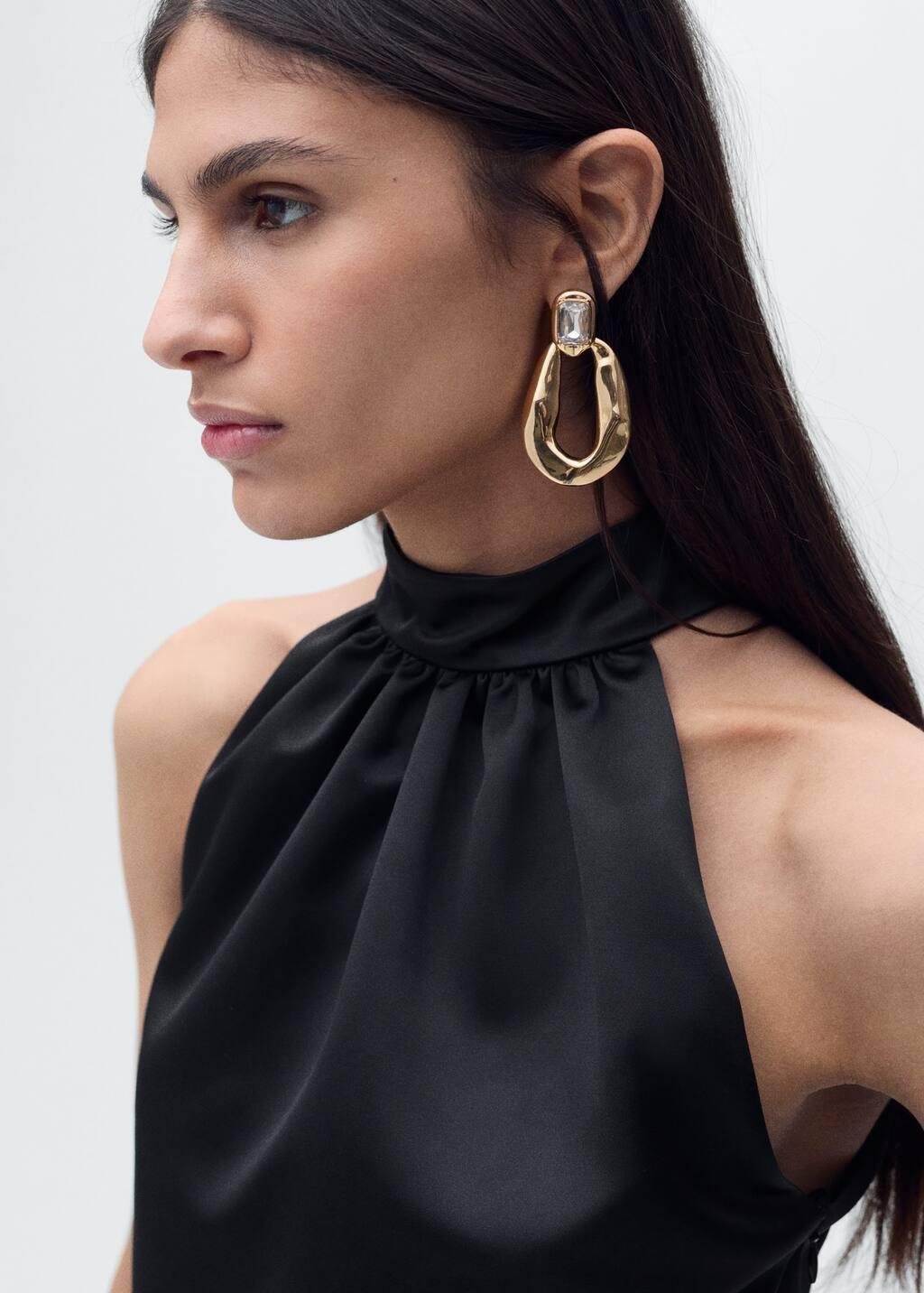 Black Balloon-Effect Halter-Neck Top, , large image number 1