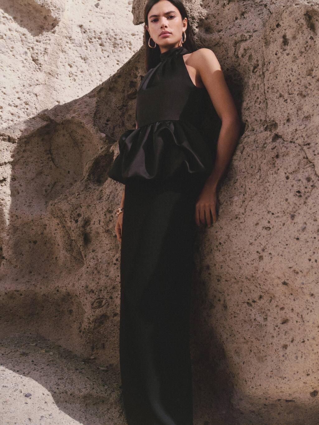 Black Balloon-Effect Halter-Neck Top, , large image number 2