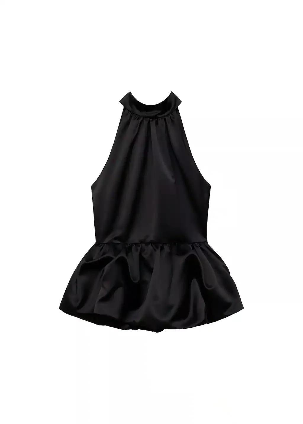 Black Balloon-Effect Halter-Neck Top, , large image number 3