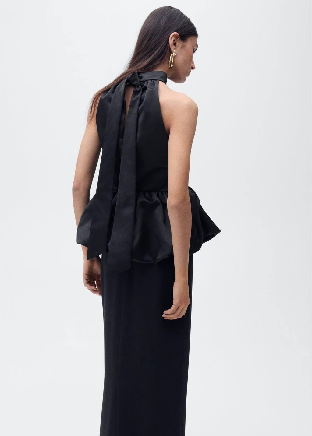 Black Balloon-Effect Halter-Neck Top, , large image number 5