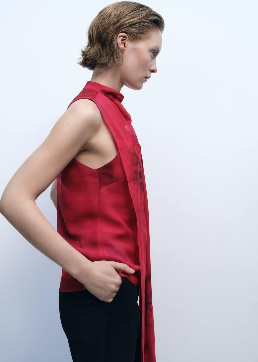 Red Floral Blouse With Scarf, , large image number 2