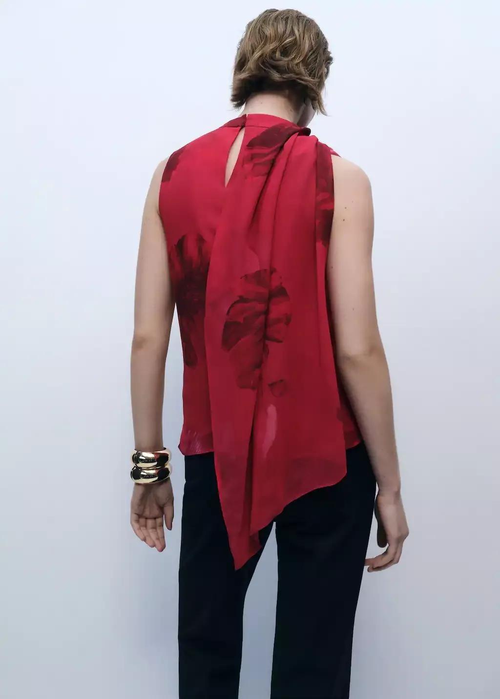 Red Floral Blouse With Scarf, , large image number 5