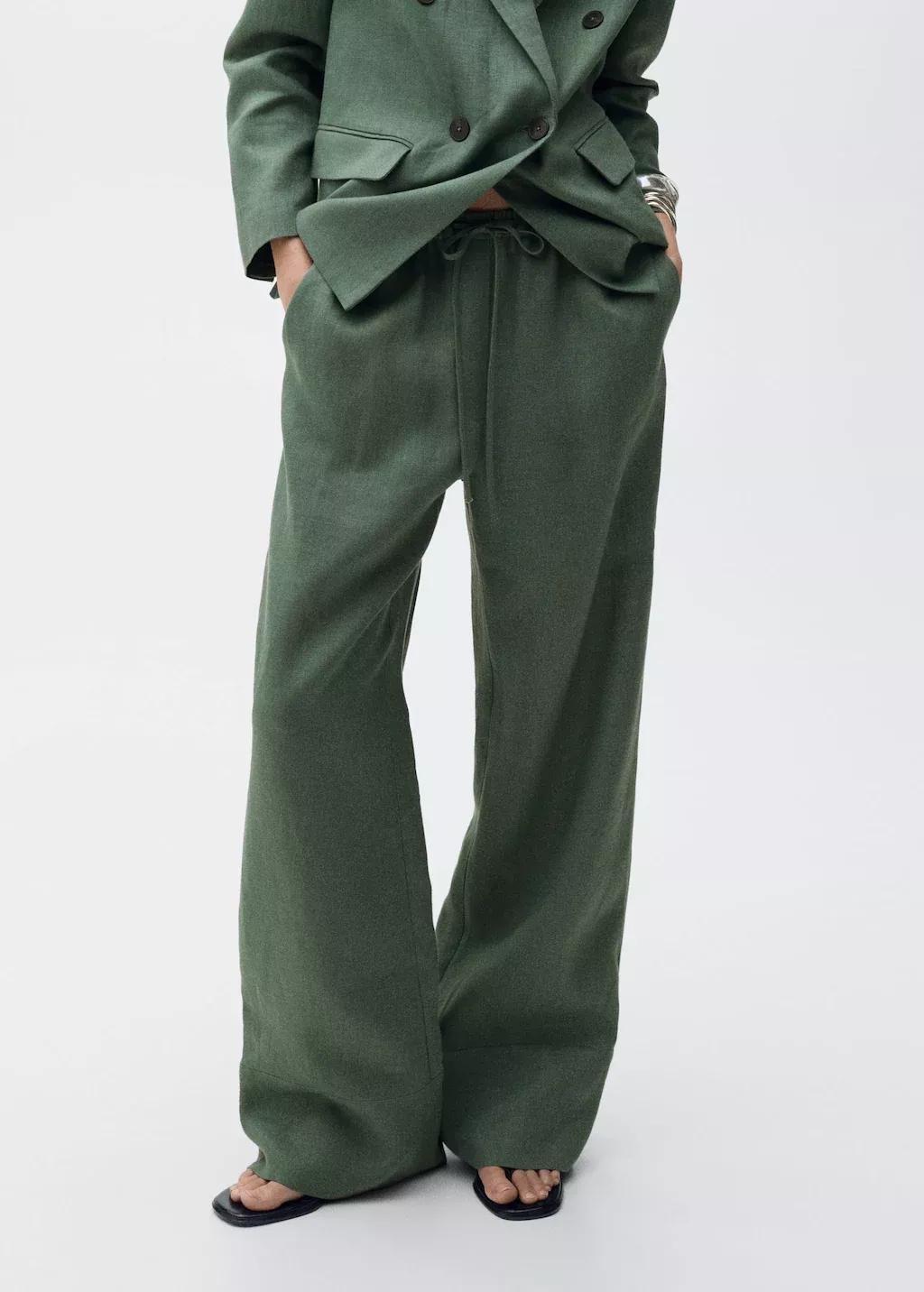 Green Straight Linen-Blend Trousers, , large image number 0