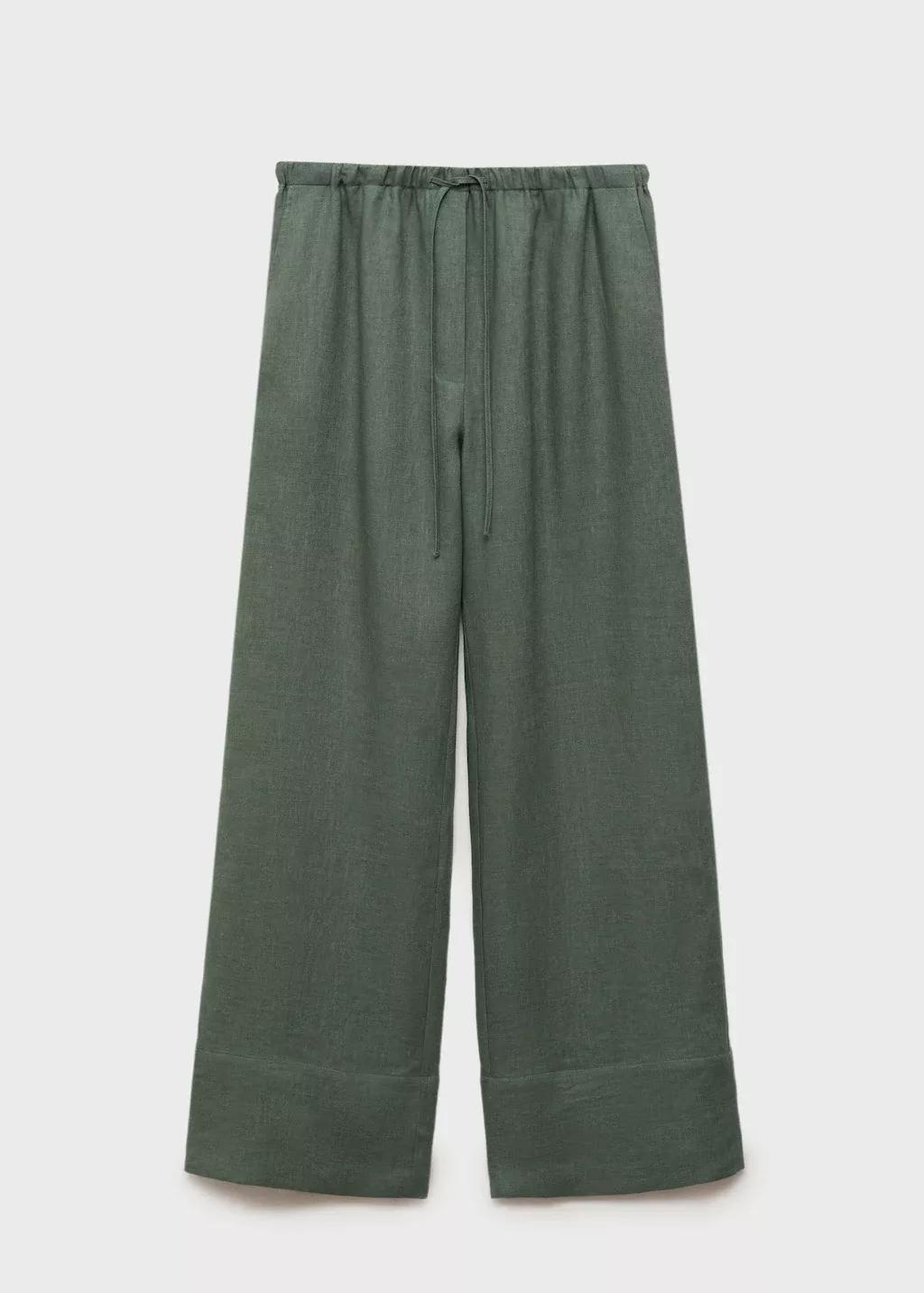 Green Straight Linen-Blend Trousers, , large image number 3