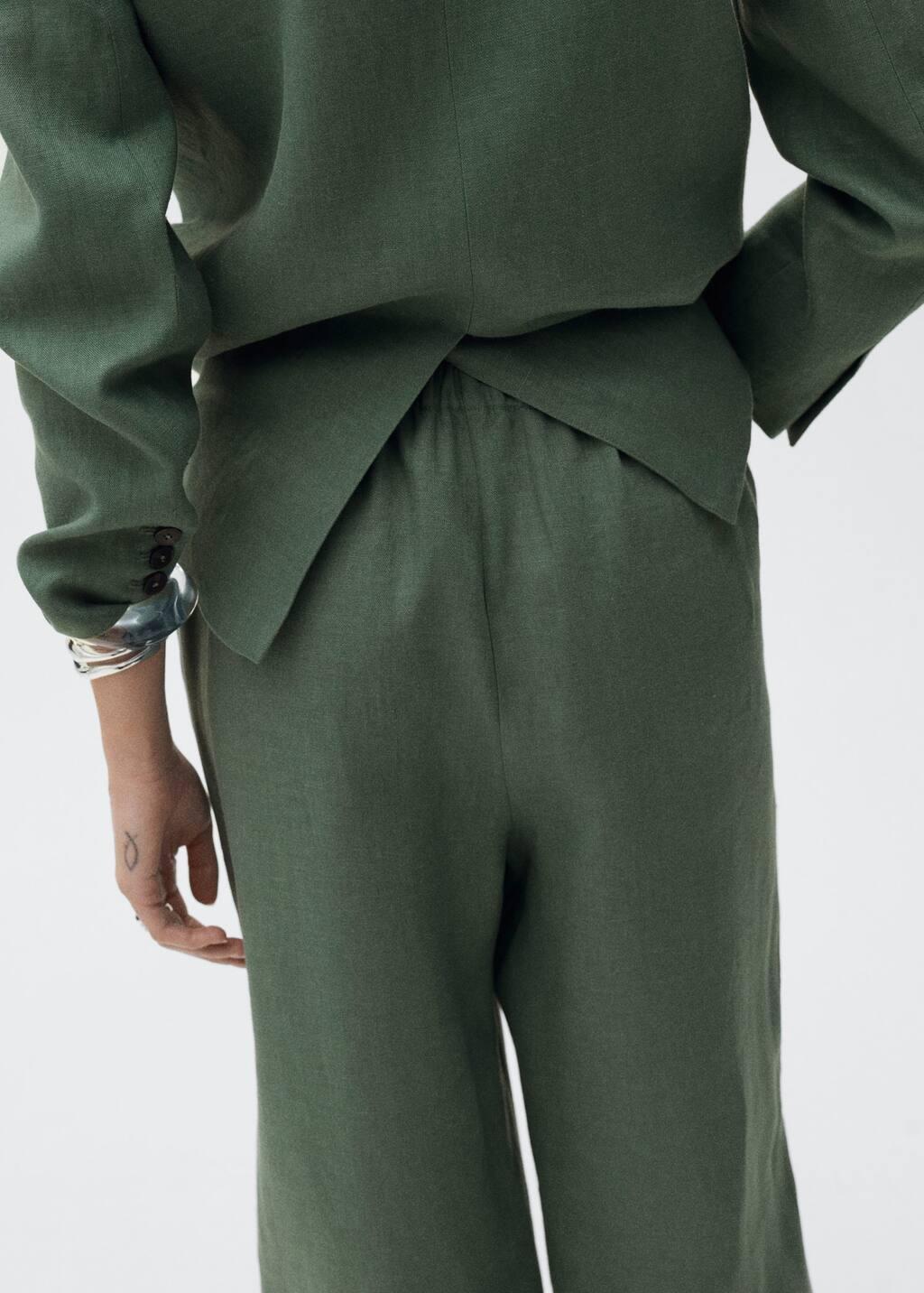 Green Straight Linen-Blend Trousers, , large image number 6