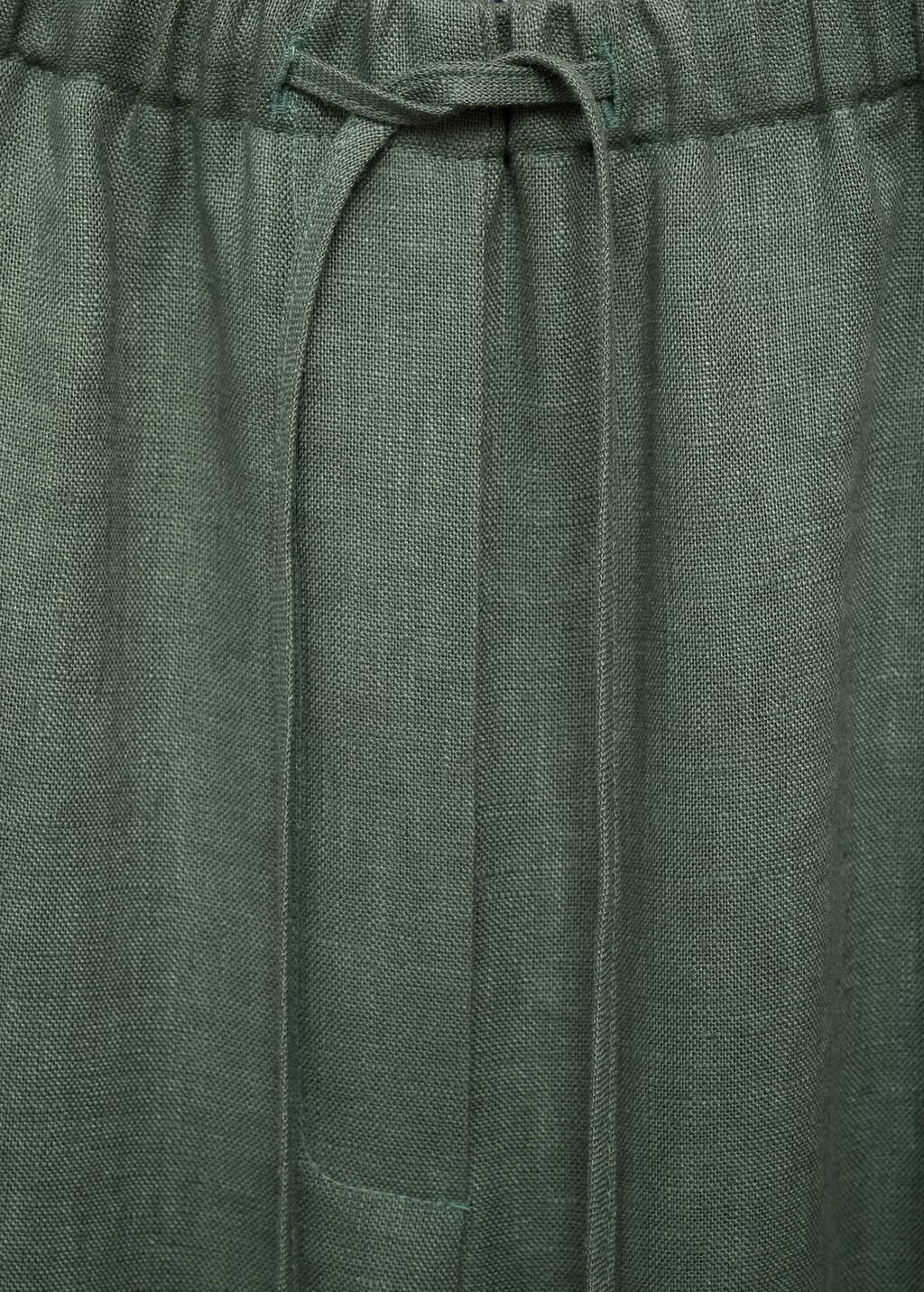 Green Straight Linen-Blend Trousers, , large image number 7