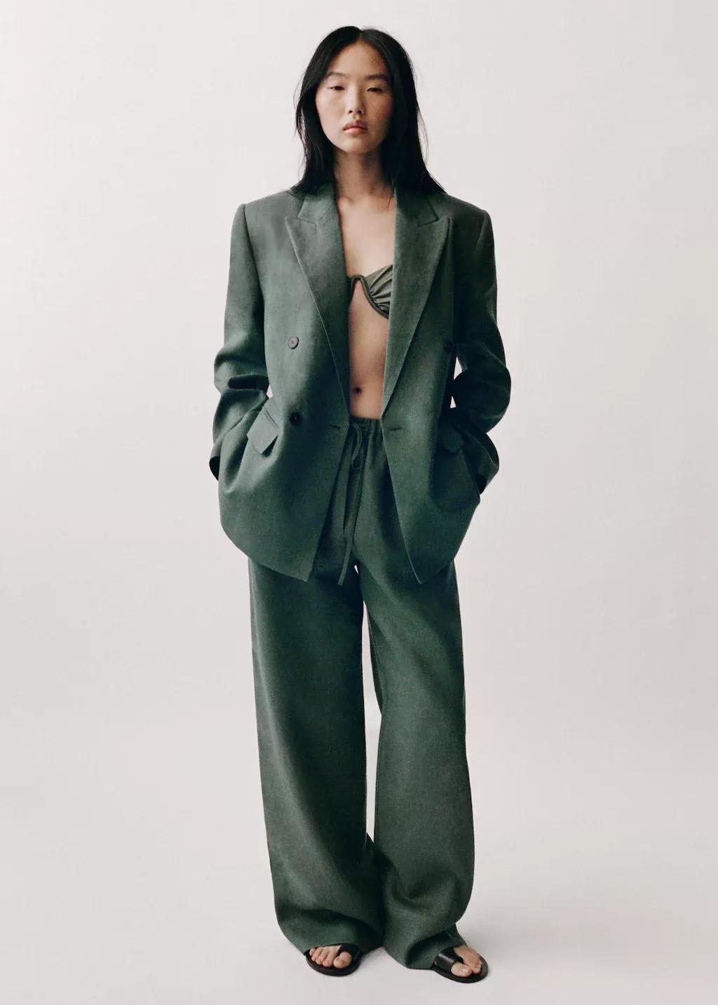 Green Straight Linen-Blend Trousers, , large image number 8