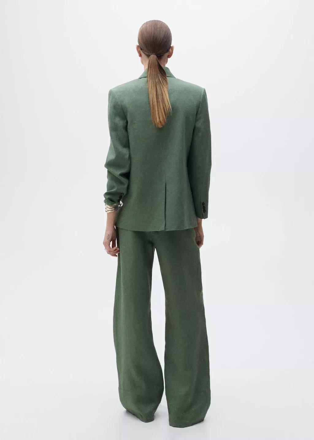 Green Straight Linen-Blend Trousers, , large image number 9