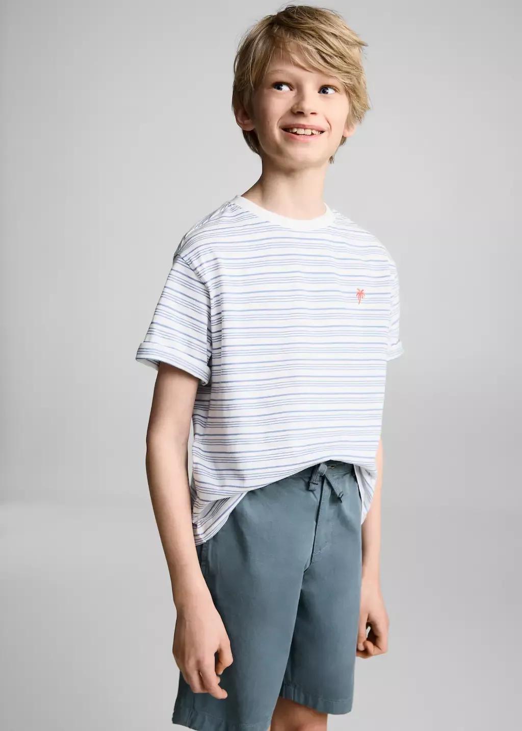 Blue Elastic Waist Bermuda Shorts, Kids Boy, , large image number 1